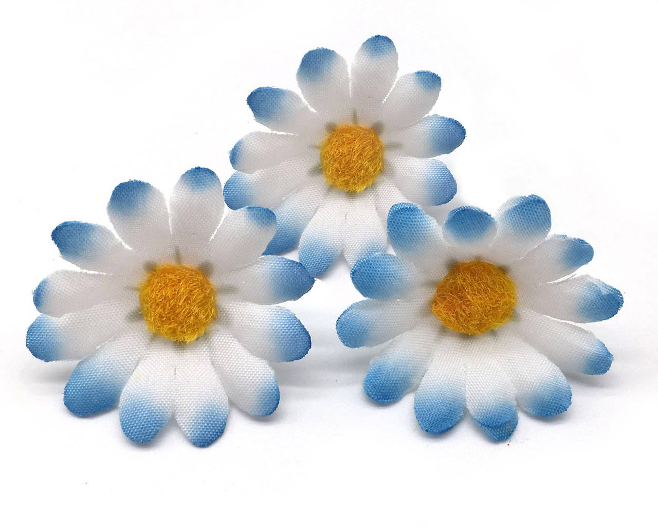 

(10шт) Головы искусственных цветов "Ромашка бело голубая" d=40мм (материал-ткань), Белый