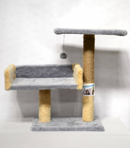 

Когтеточка "Пушистик" с диваном 2-х этажная (джут) 30/38/50 см серый/бежевый
