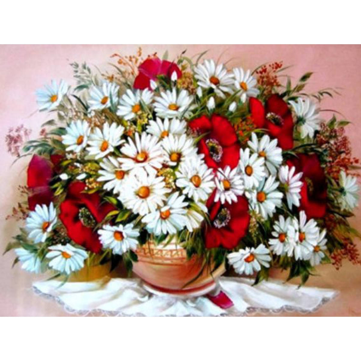 

Раскраска по номерам 40*50см "Букет ромашек" OPP (холст на раме краски+кисти)