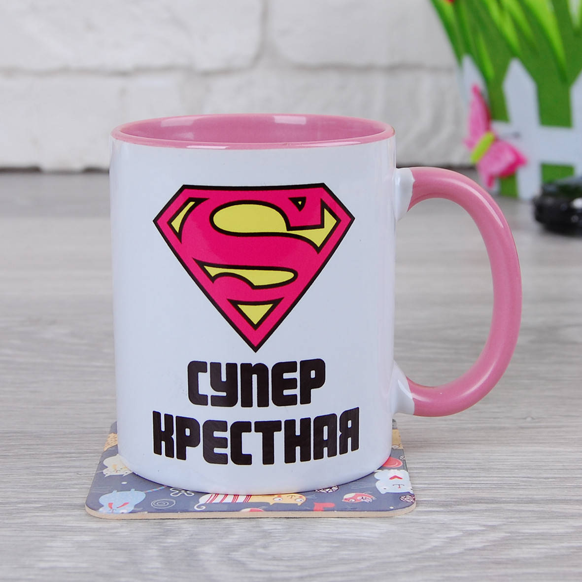 

Розовая чашка "Супер крестная 2", Розовый
