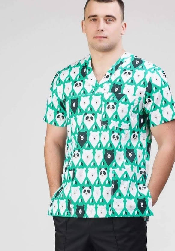 

Принтована чоловіча хірургічна кофта/куртка "Ведмедики"