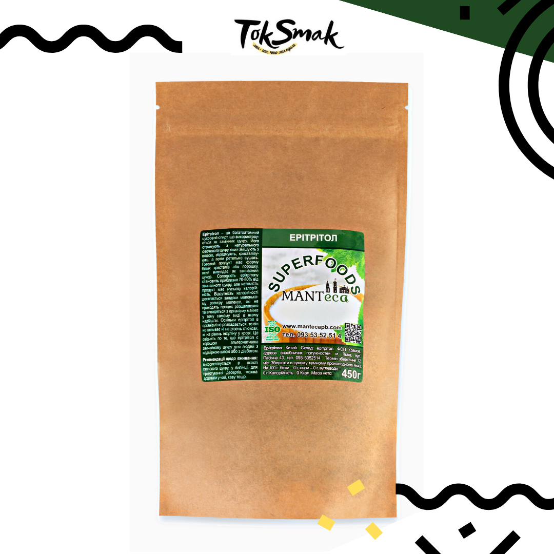 

Эритритол, заменитель сахара, нулевая калорийность, натуральный, MANTeca, 450 г