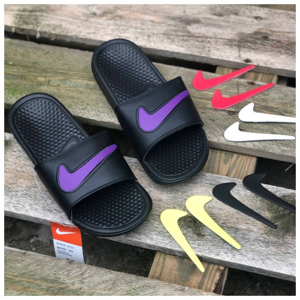 

Мужские шлепанцы Nike (сменные лого), черные шлепки найк, Черный