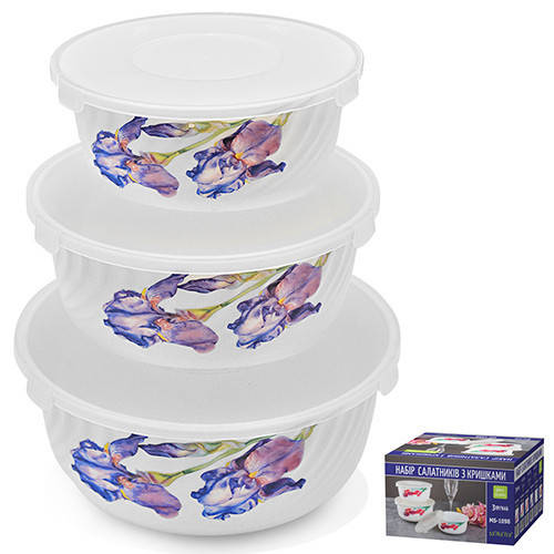 

Набор салатников с крышкой Stenson MS-1098-4 6 предметов, Белый