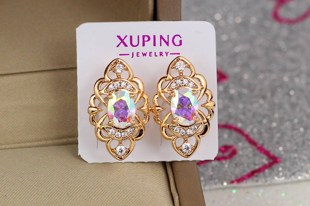 

Серьги Xuping Jewelry овальный хамелеон в ажурном обрамлении 2 см золотистые