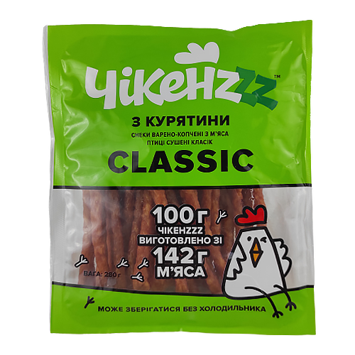 

Ковбаса кабаноси снеки класичні Чікенzzz 280g 20шт/ящ (Код : 00-00004156)