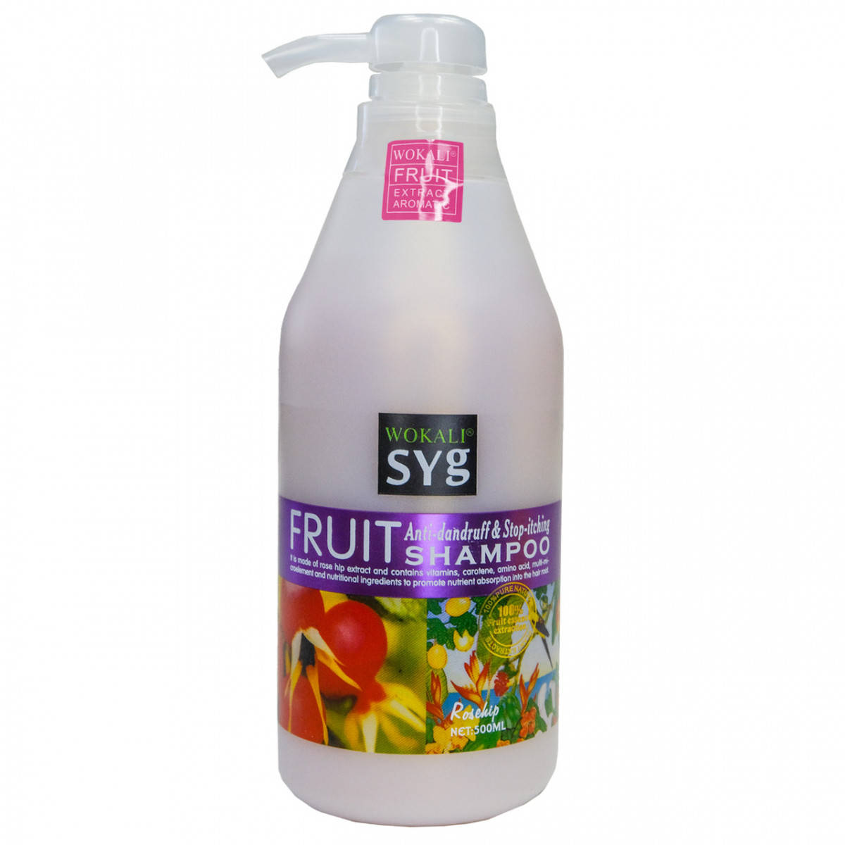 

Шампунь для волос Против перхоти и зуда Wokali Fruit Shampoo Rosehip 500мл