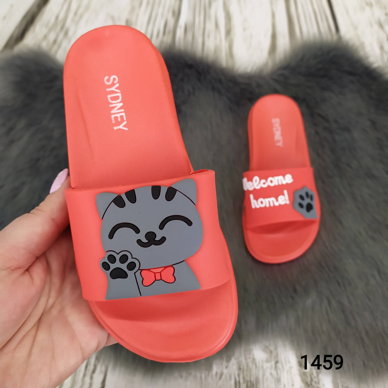 

Детские модные шлепанцы, сланцы с котиками Красный, 30=19см