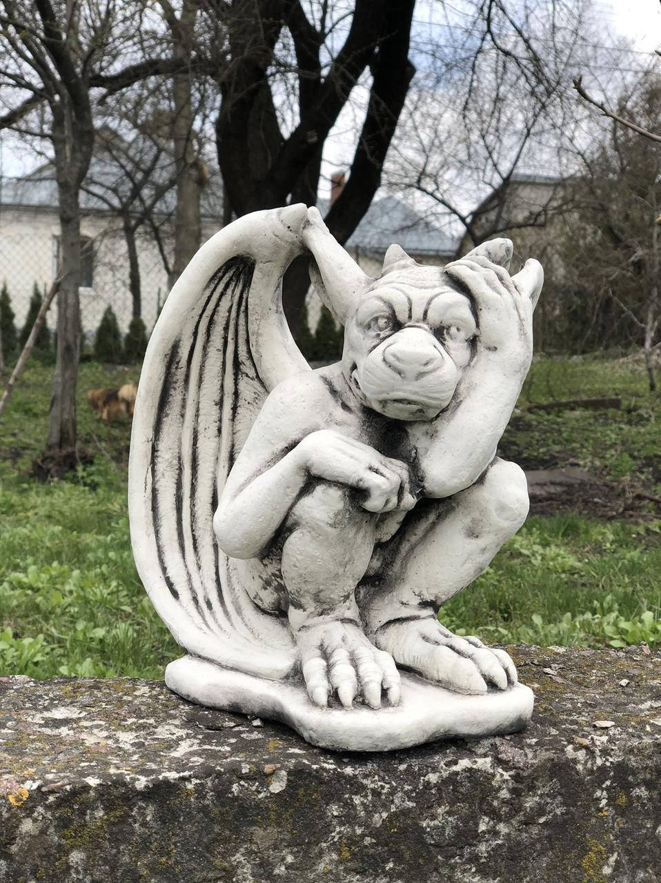 

Садовая фигура, скульптура Гаргульй с крыльями для декора сада изготовлена ​​из цемента, ручной работы 28 см, Серый