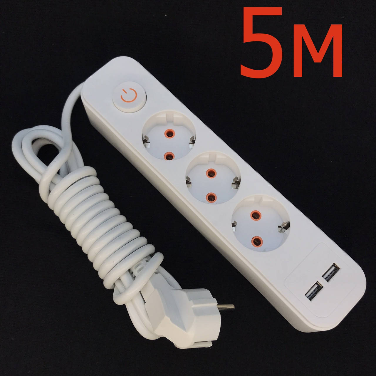 

Электрический удлинитель 5м, 3 розетки с выключателем, 2хUSB(2100mА) 3500W, LMK71007