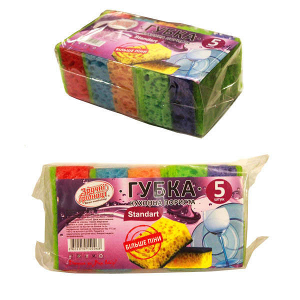 

Мочалка кухонная Standart,Extra,90х60х30мм(5шт) цветная пористые ЭкоПакЛайн