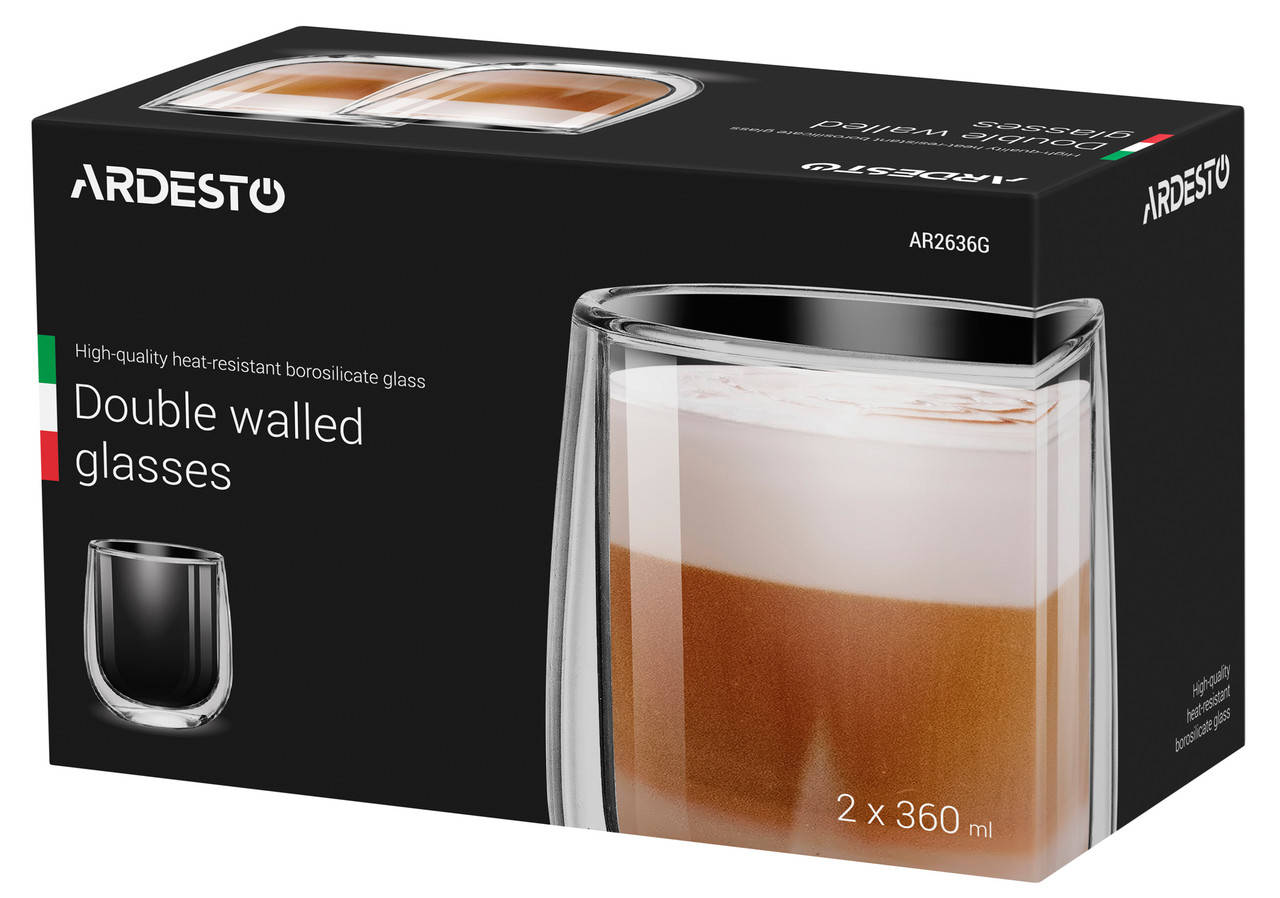 

Набор чашек Ardesto 360 мл 2 шт. С двойными стенками для латте Стекло (AR2636G)