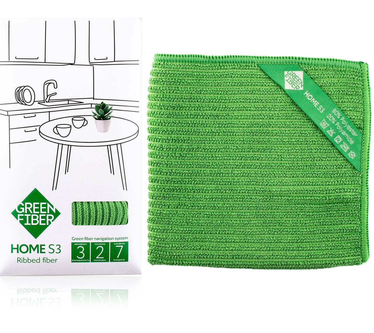 

Салфетка GreenWay Green Fiber HOME S3, Файбер ребристый, зеленый (08025), Зелёный