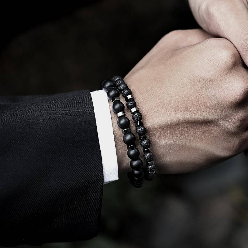 

Браслет мужской из натурального камня PASSAGE черный комплект