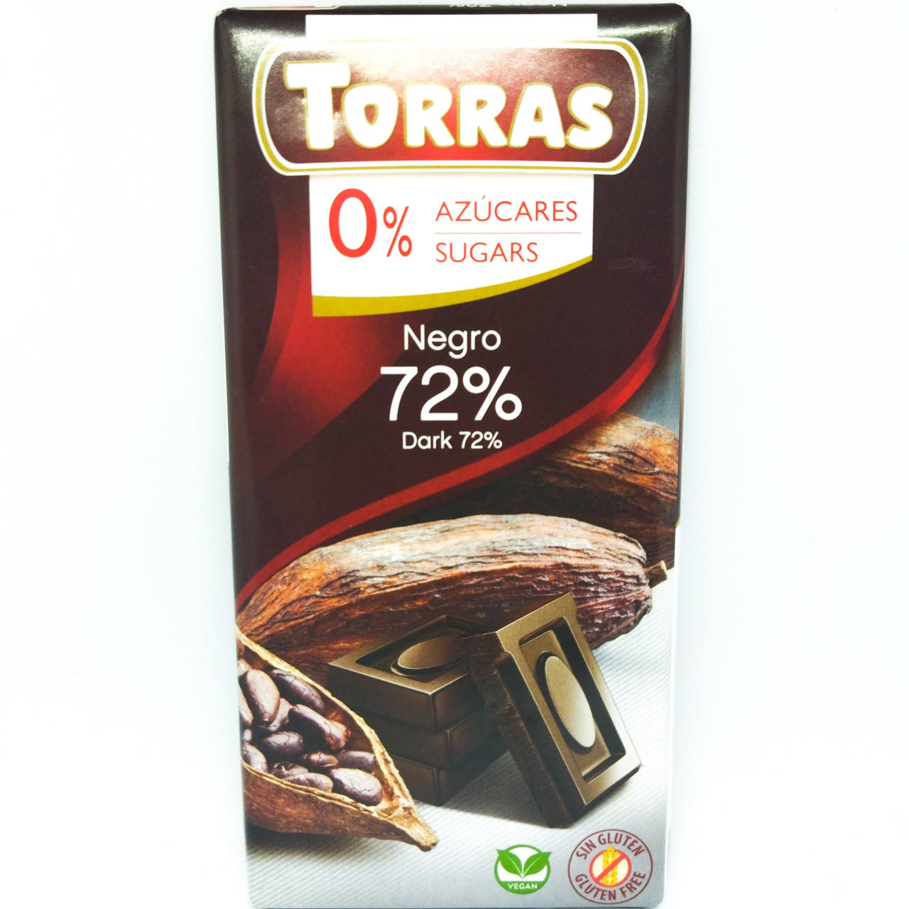 

Веганский шоколад Torras 72% без сахара и глютена.