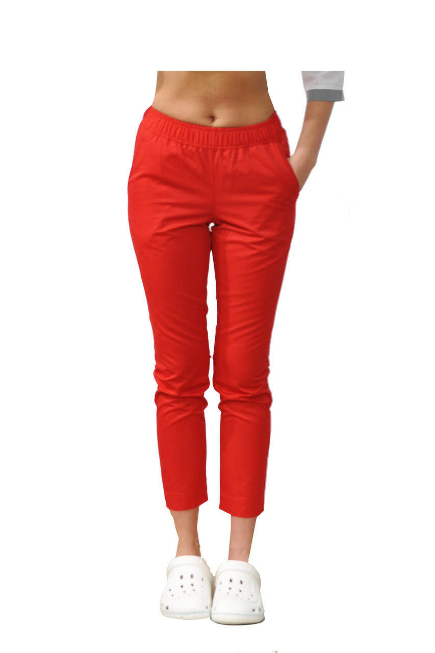 

Медицинские штаны женские укороченные красные 48, Красный