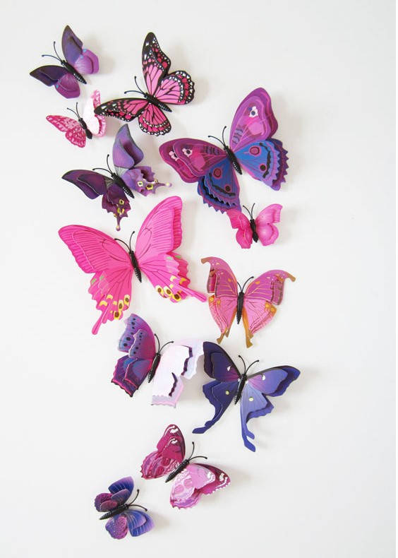 

(12 шт) Набор бабочек 3D (на магните),ДВОЙНЫЕ ФИОЛЕТОВЫЕ, Фиолетовый