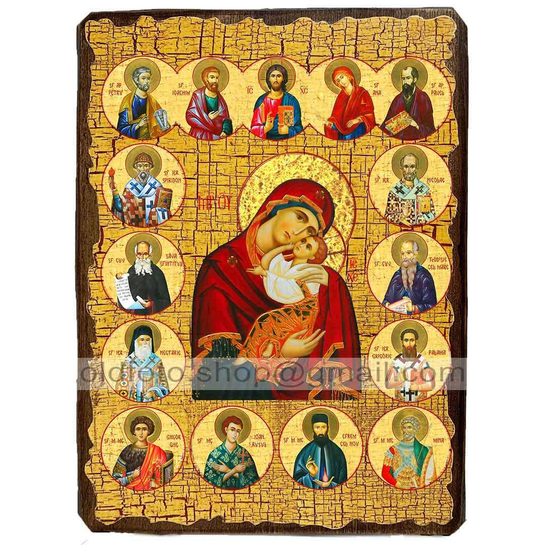 

Икона Пресвятой Богородицы с предстоящими ,икона на дереве 130х170 мм