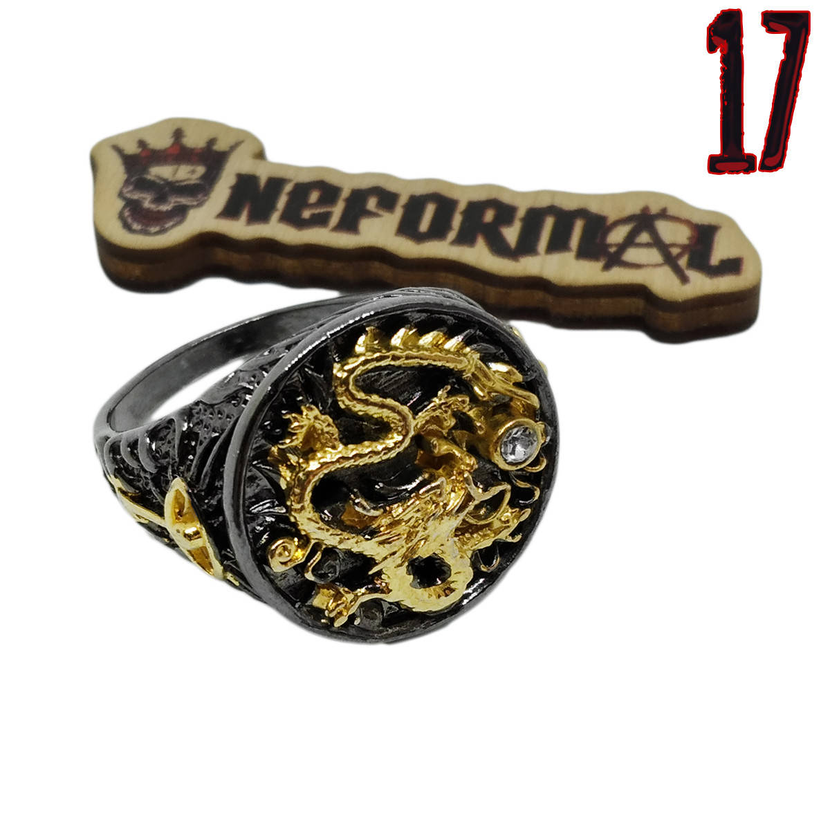 

Кольцо золотой дракон, черное, Размер 17 (N0221)