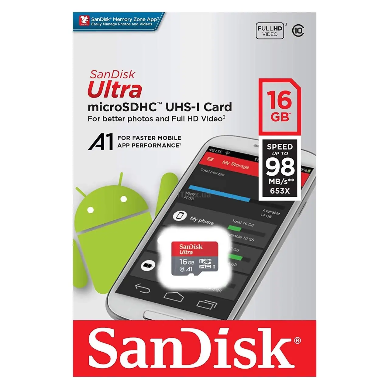 

Карта памяти SanDisk Ultra A1 16GB microSDHC UHS-I class 10