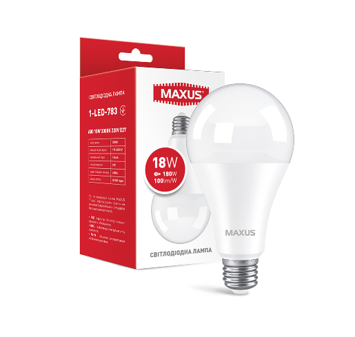 

Лампа светодиодная MAXUS 1-LED-783 A80 18W 3000K 220V E27