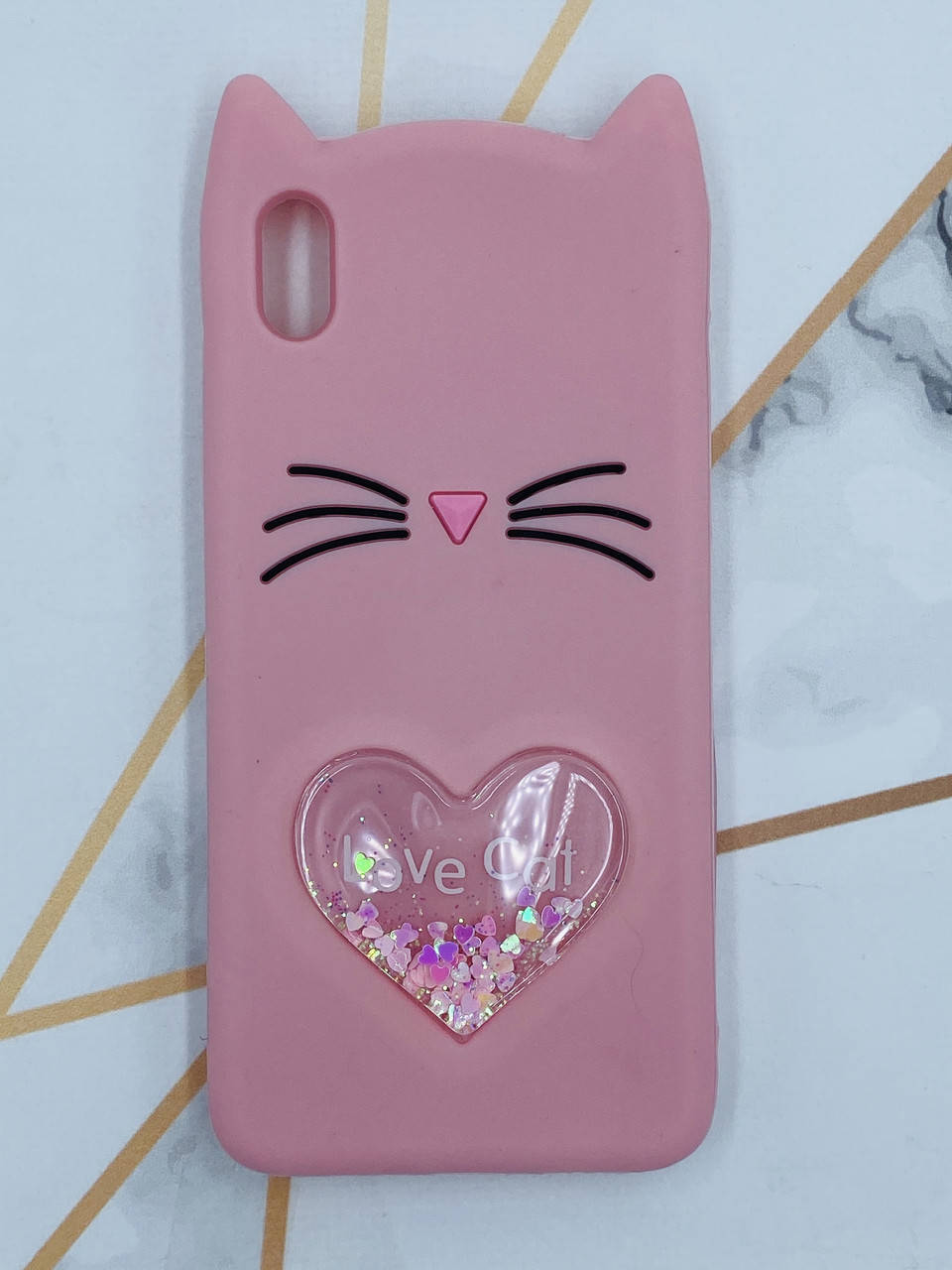 

Чехол силиконовый 3D Case с переливающимися блёстками для Xiaomi Redmi 7A Кот розовый