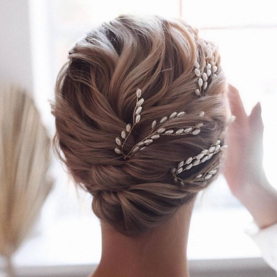 

Свадебная шпилька жемчужная веточка для волос белая украшение для волос невесты шпилька в причёску