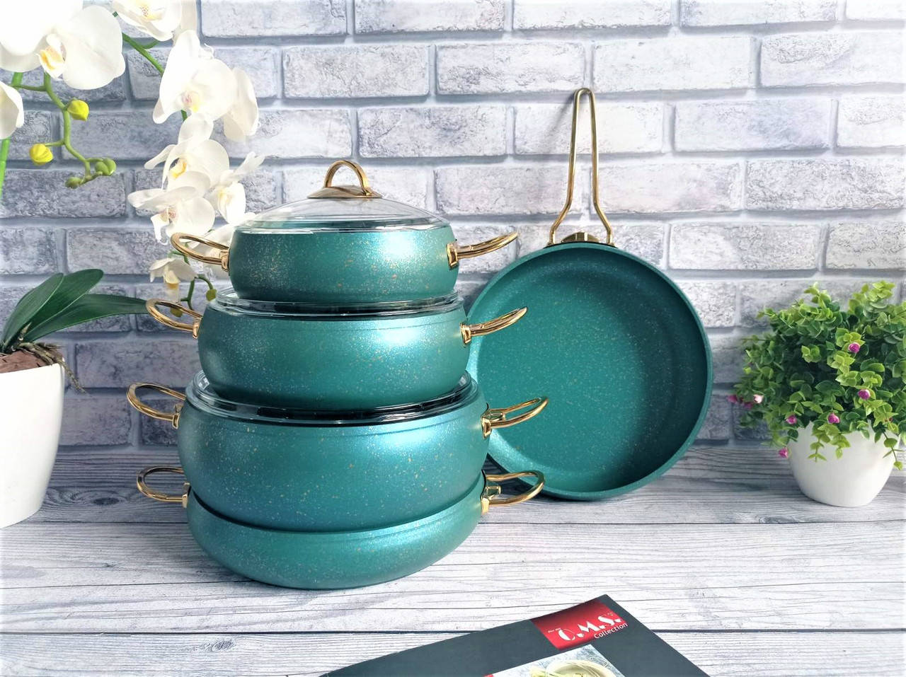 

Набор посуды (O.M.S. Collection) с а/п покрытием из 9-ти (5/4) предм. арт. 3024 бирюзовый
