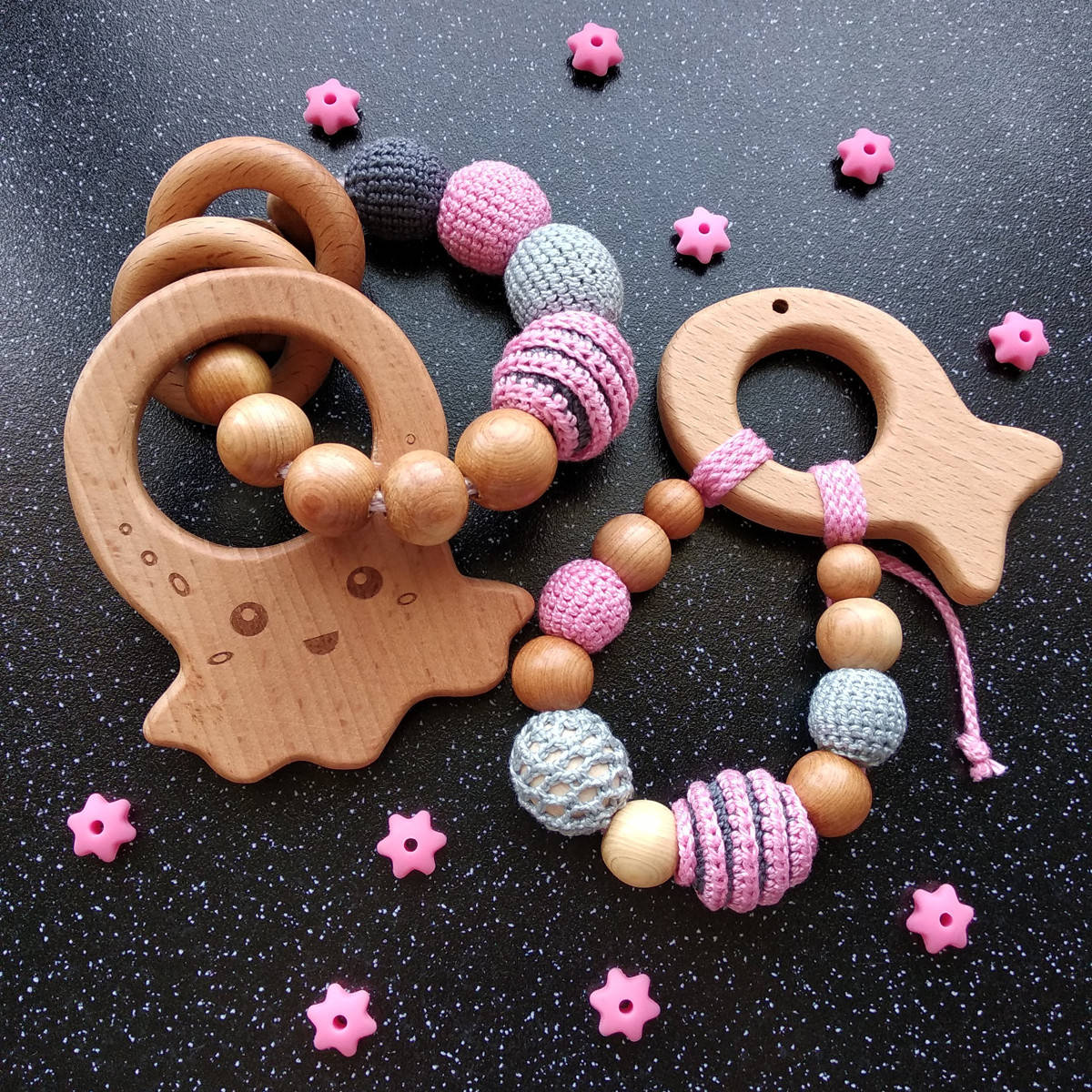 

Набор игрушек-грызунков Ярмирина "Морское Царство Розовое", бук и можжевельник, Розовый