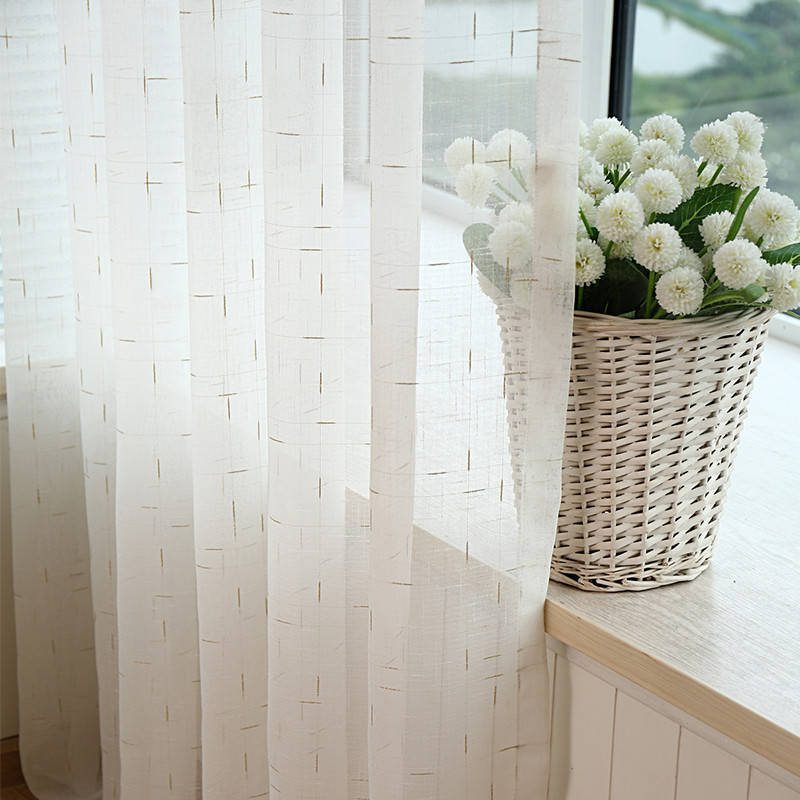 

Тюль лен с бежевым декором