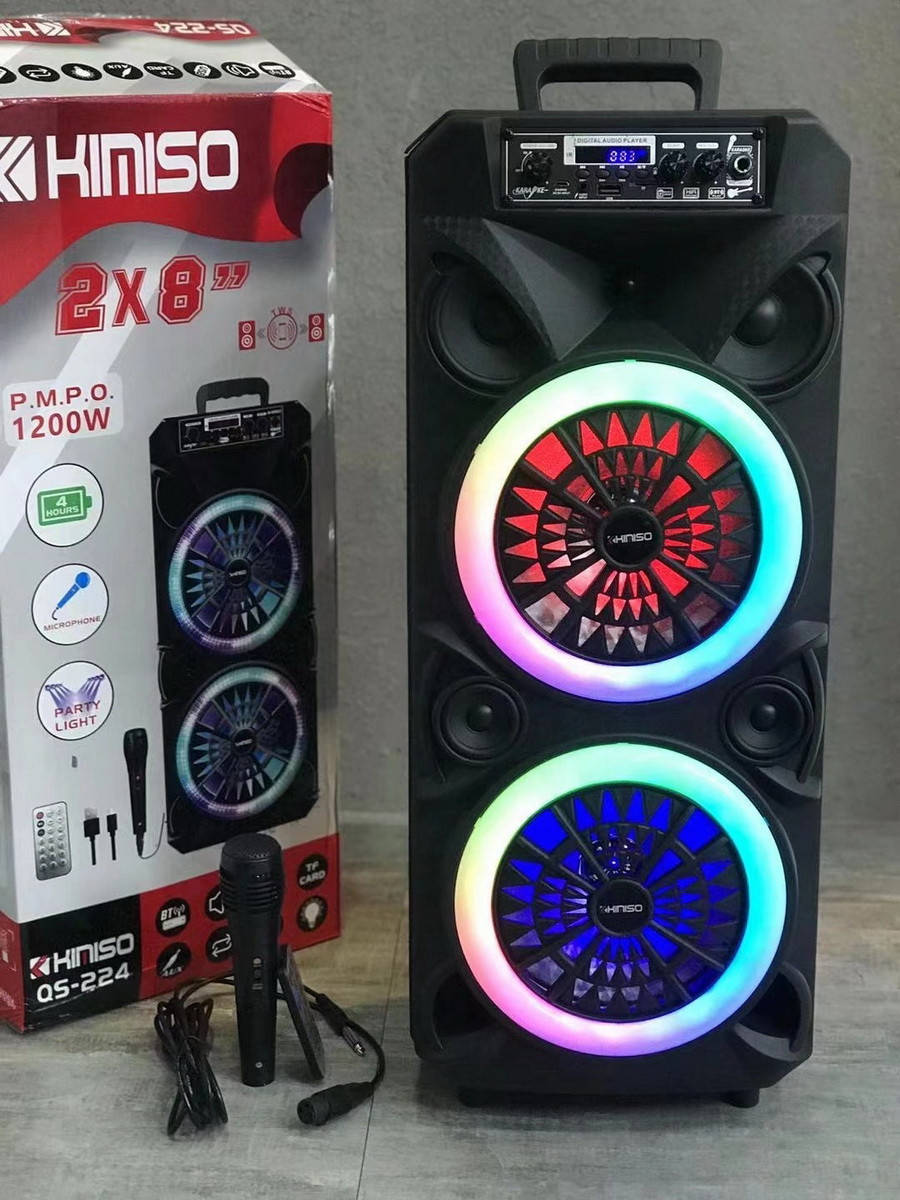 

Портативная акустика KIMISO PARTY SPEAKER LED 8*2, Микрофон, микшер, светомузыка, мощность 70 Ватт, Черная