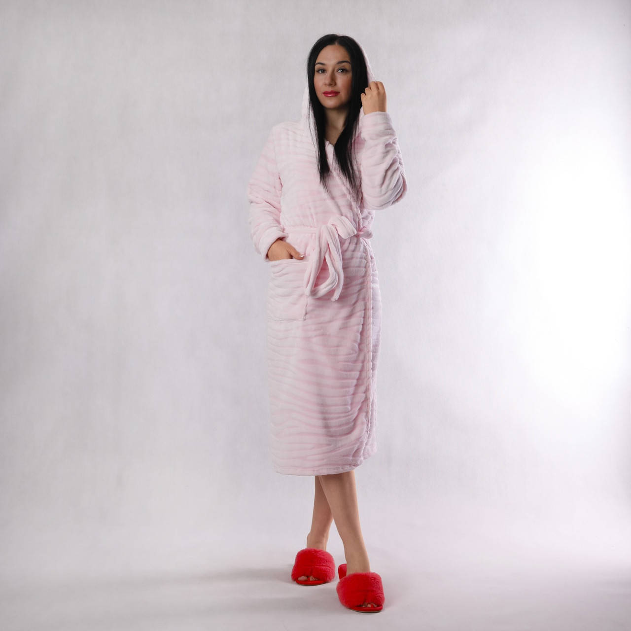 

Халат теплый женский длинный махровый "Шиншилла-Pink" р.42-54 ростовка 4 шт, Розовый