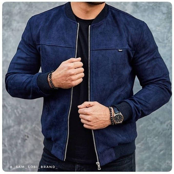 

Куртка бомбер мужская синего цвета One-Point