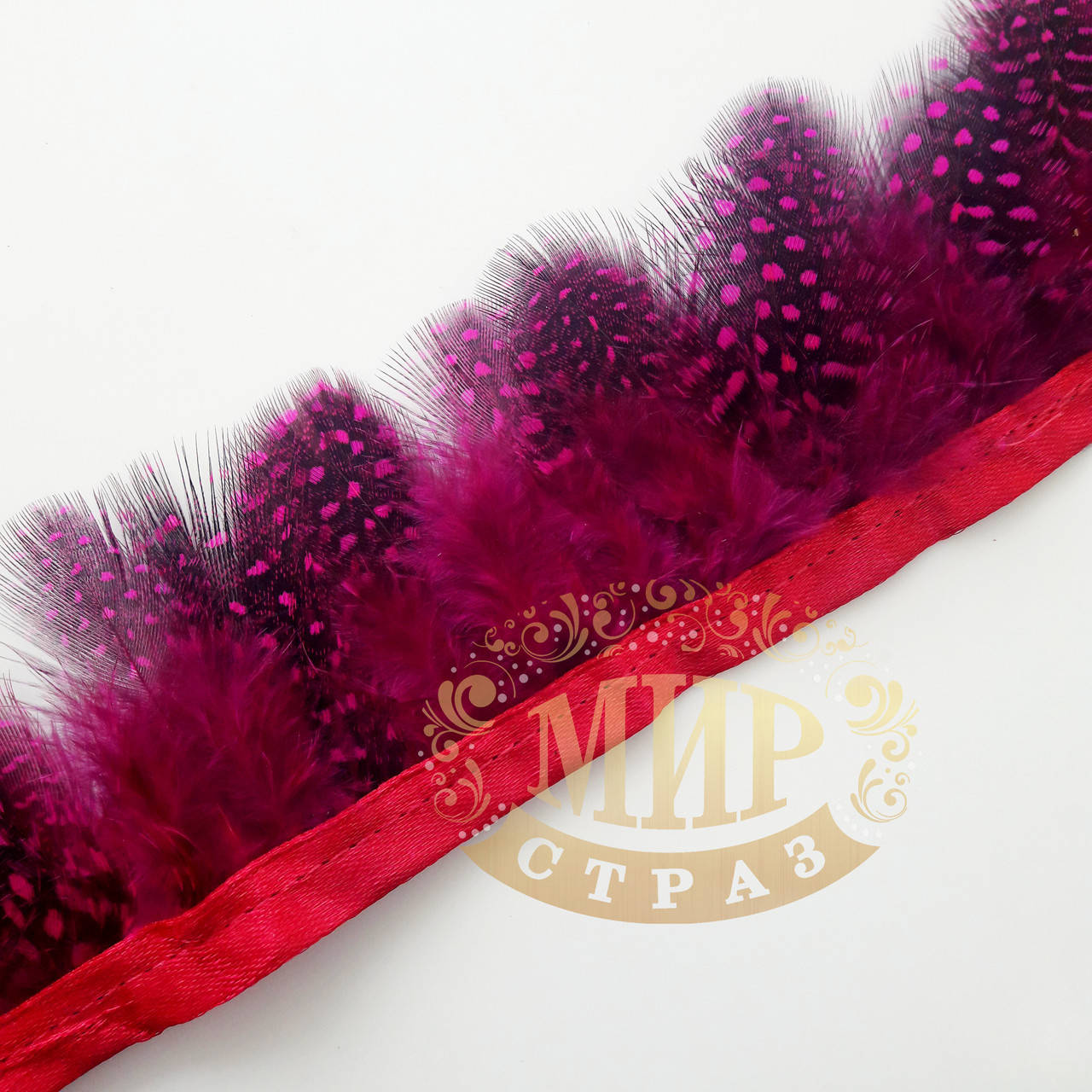

Тесьма перьевая из пера цесарки, цвет Fuchsia, 0,5м, высота 5,5 см