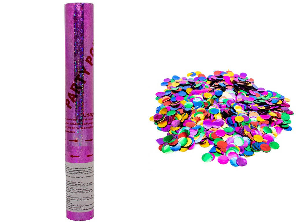 

Хлопушка пневматическая, 30 см, разноцветные кружочки из фольги (400478)