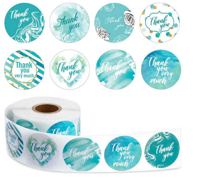 

Наклейки на бобине 8 дизайнов "Thanks you" 500шт в рулоне, Ø - 2.5см