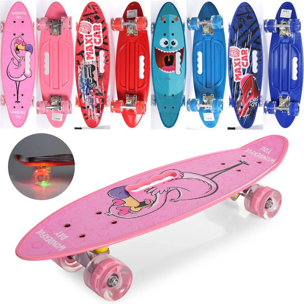 

Скейт MS 0461-8 (8шт) пенни, 60-17см,алюм.подвеска, колесаПУ,свет,ручка,антискольз,разобр,4вида