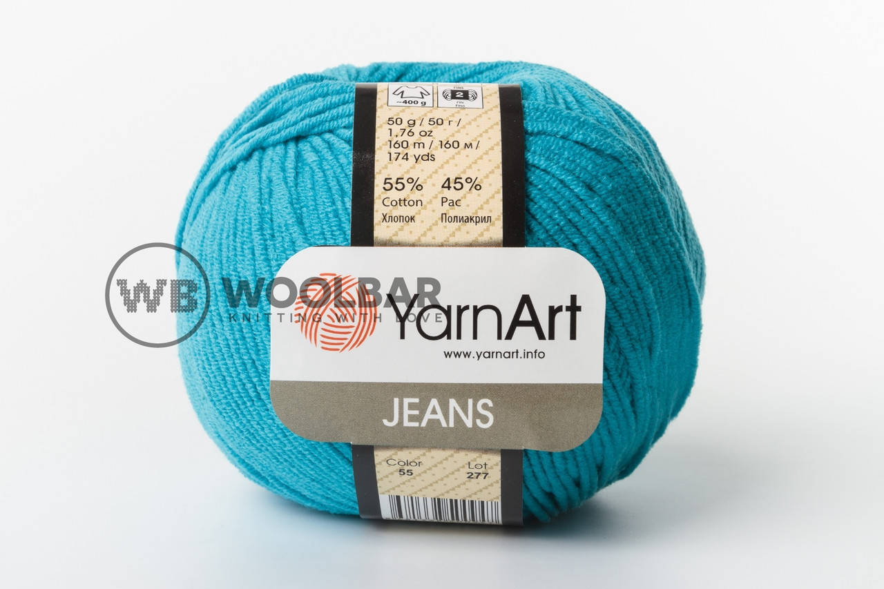 

Пряжа YarnArt Jeans 55 яркая бирюза