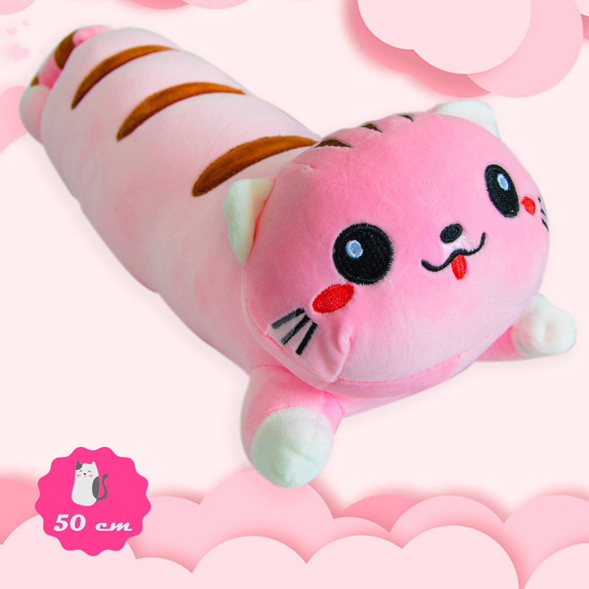

Мягкая игрушка подушка "Кот батон" Розовый, игрушка длинный кот подушка обнимашка 50см (іграшка кіт) (TS)