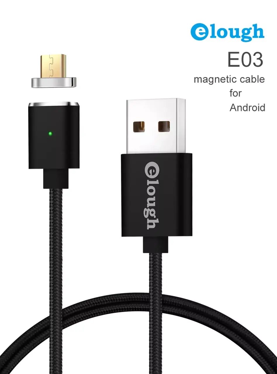 

Магнитный кабель Elough E03 для зарядки и передачи данных USB-Micro-USB, максимальный ток 2.4A, цвет, Черный