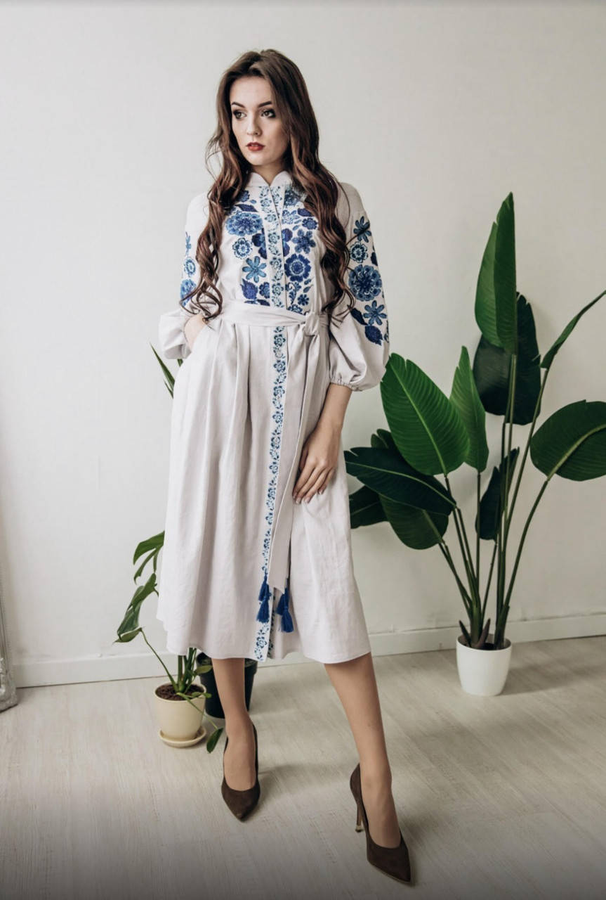 

Платье-вышиванка Скиба СК6381 42 Белое с рукавом и поясом, Белый