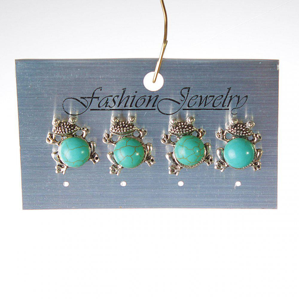 

[20 мм] Серьги женские набор 4 шт. с камнем под голубую бирюзу с прожилками лягушки