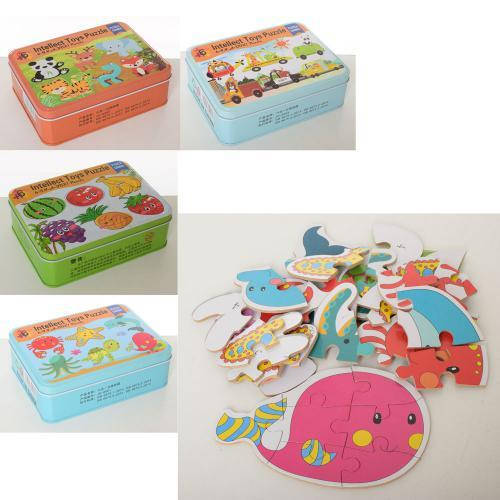 

Деревянная игрушка "Пазлы", 4 вида, в металл.коробке, пак. 16*13*5см ценна за шт.