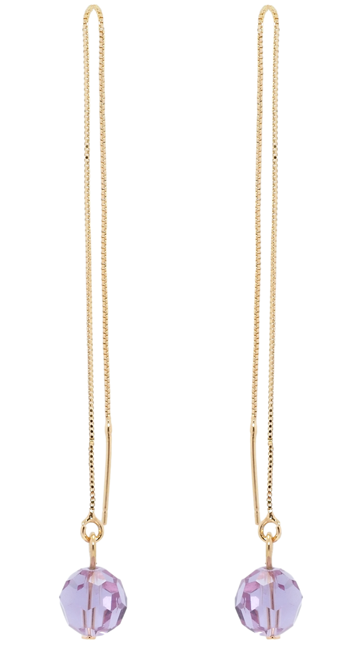 

Серьги Xuping Позолота 18K гвоздики-протяжки "Сиреневая бусина на цепочке" ø 8мм