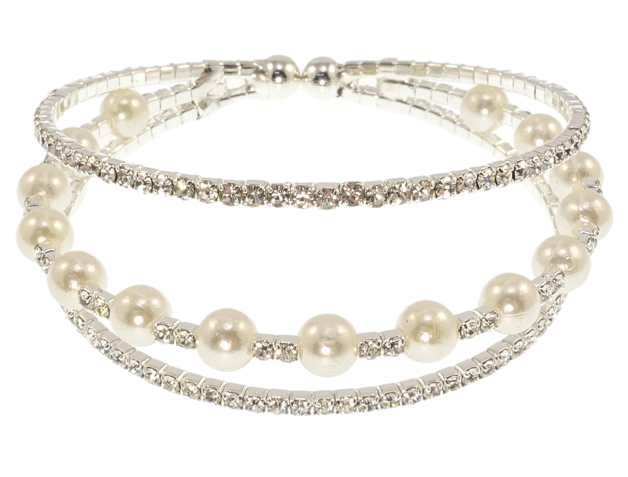 

Браслет "Три шинки с кристаллами и жемчужными бусинами" ø 5,4см х 25мм