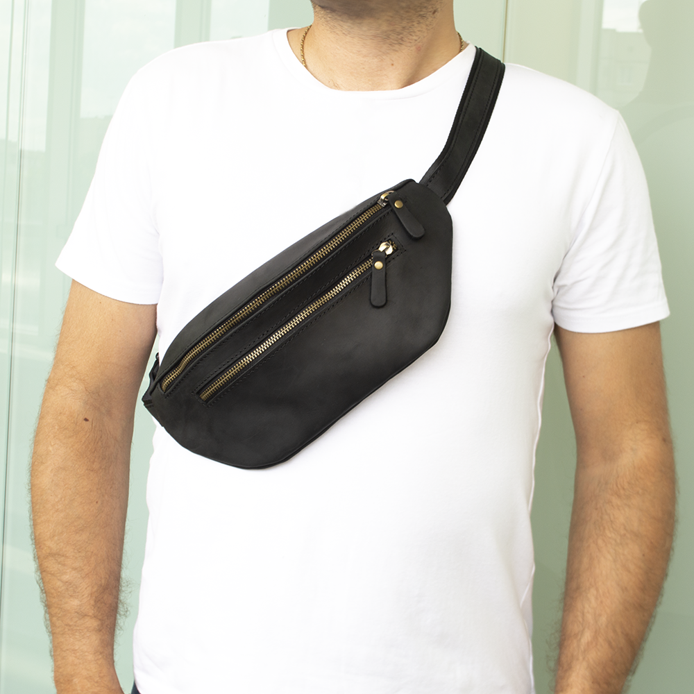 

Сумка-бананка поясная кожаная Handycover Нортон черная, Черный