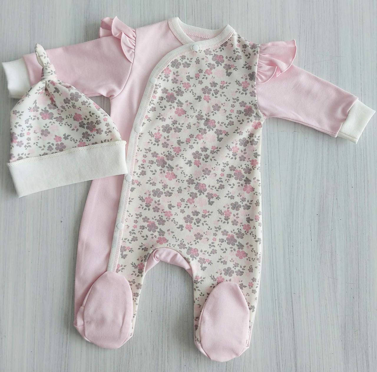 

Комплект комбинезон+шапочка для новорожденной девочкиТМ Happy Tot р.56,62,68