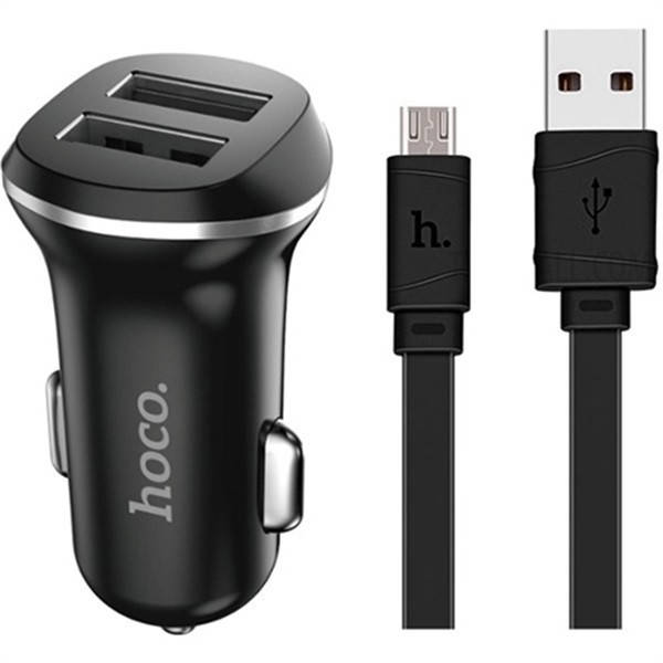 

Зарядка в прикуриватель 2 выхода 2USB Hoco Z1 Black (2.1A) + microUSB кабель, Черный