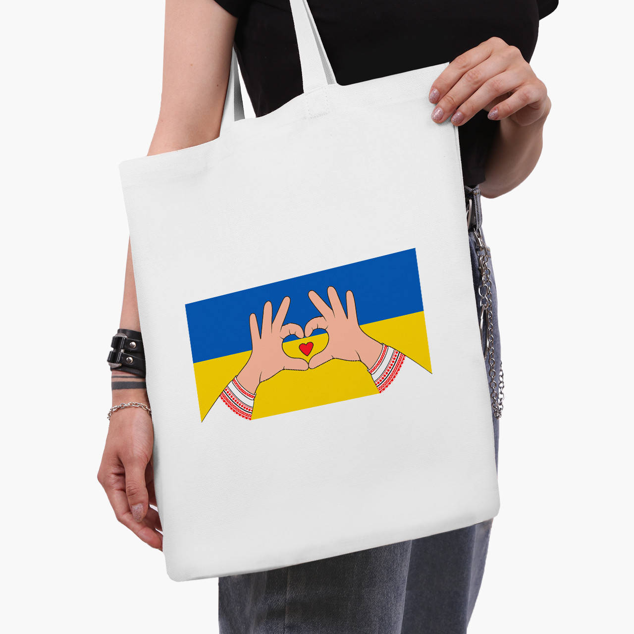 

Эко сумка Люблю Украину (Love Ukraine) (9227-3690-WT) белая классическая, Белый