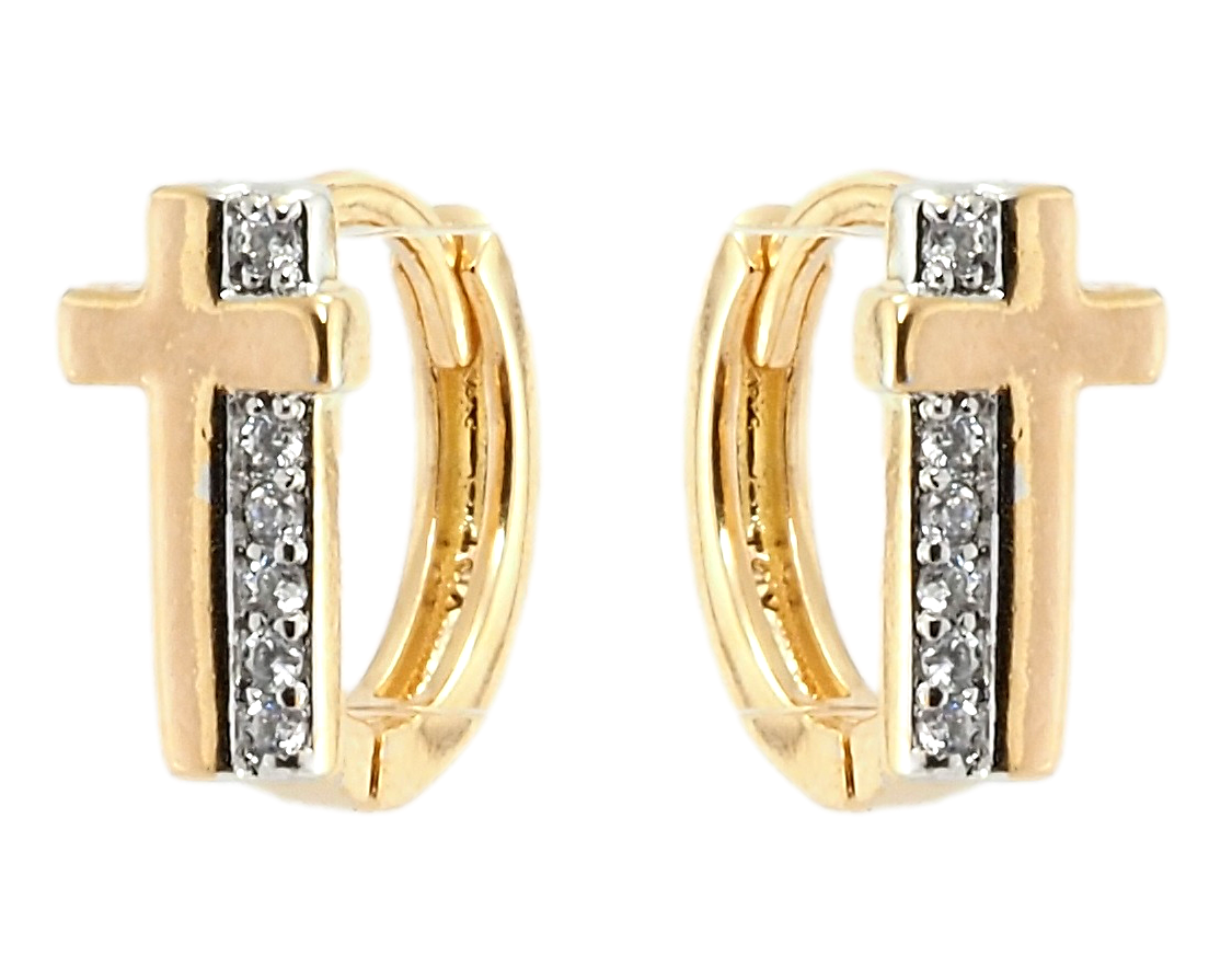 

Серьги Xuping Позолота + Родий колечки "Крестик с дорожкой циркония"